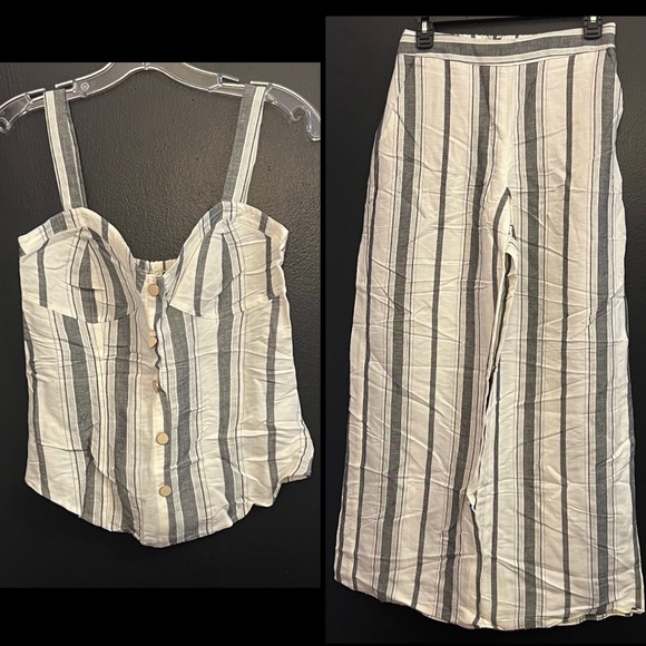 Express Pants - EXPRESS Striped Two-Piece Linen Set - White & Gray Pants and Bustier